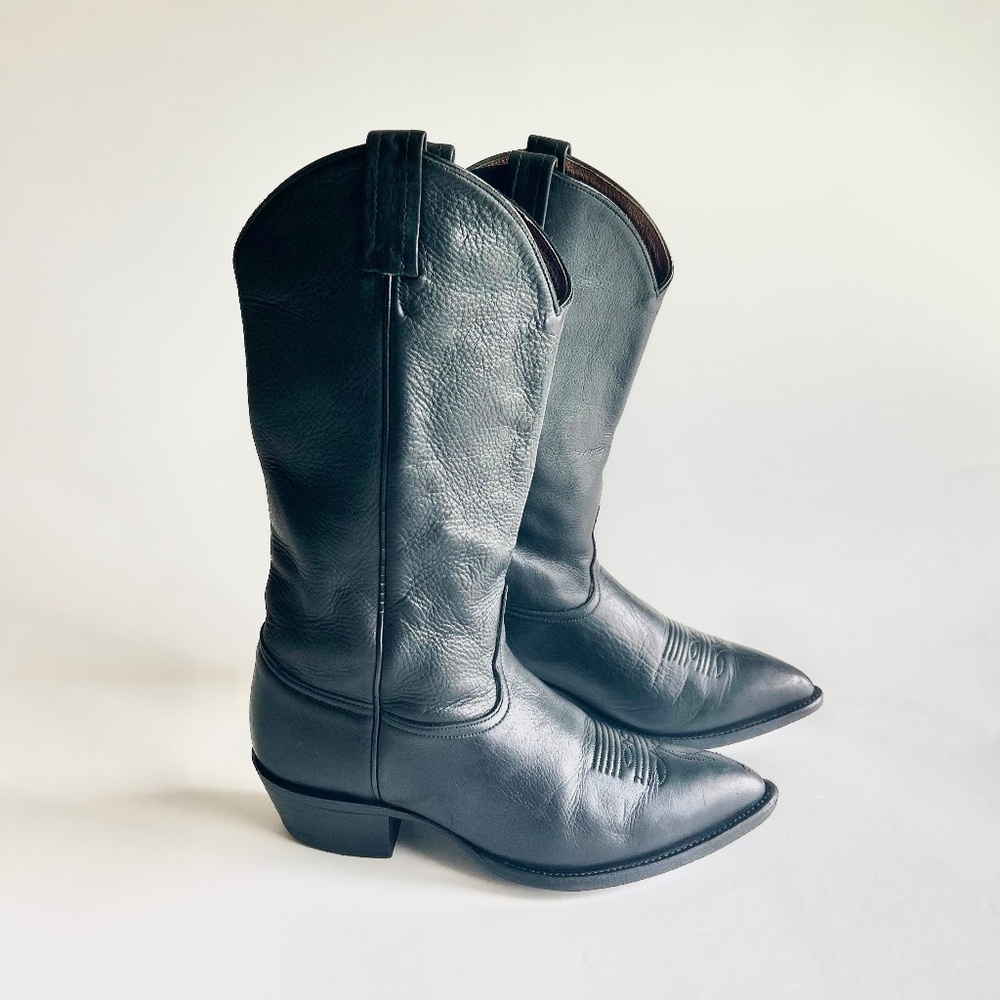 Men’s Tony Lama Black Pebble Genuine Leather Cowboy Western Boots size 8